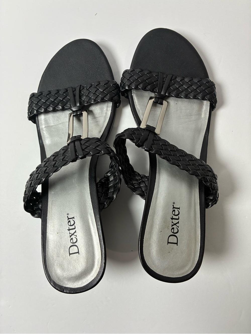 Dexter Black Braided Double-Strap Slide Sandals Women Size 8.5